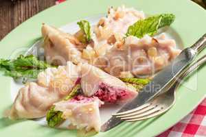 piquant pierogi with Beetroot and cheese filling