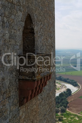 Small balcony on tower of Almodovar Del Rio medieval castle in Spain
