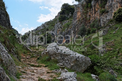 Rocky Mirador de Bailon gorge near Zuheros  in Spain in cloudy day