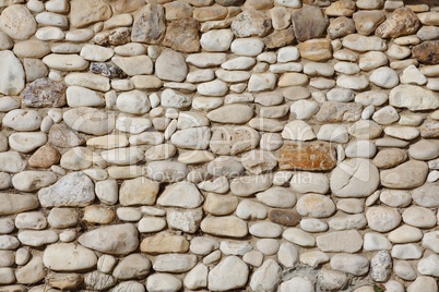 Texture of stone wall built of irregular pebbles