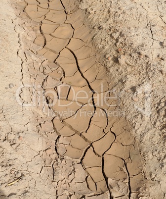 Texture of furrow with cracked brown ground