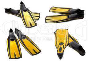 Set of yellow swim fins for diving