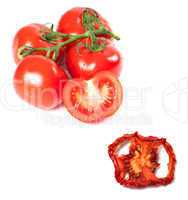 Bunch of fresh tomatoes with water drops and dried slice