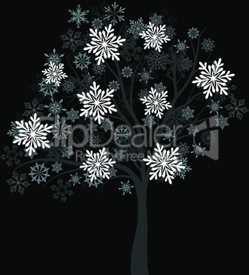 Winter tree with snowflakes