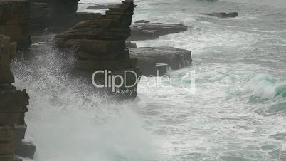 Waves Atlantic Ocean Breaking onto Rocks, slow motion