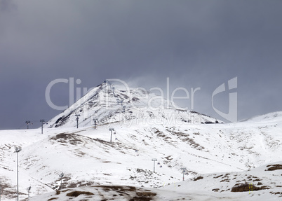 Ski slopes in little snow year at bad weather day
