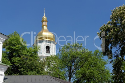 Belfry of the Sophia's Cathedral in Kiev, Ukraine, above the trees