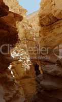 Narrow slot between two rocks in Barak Canyon, Israel