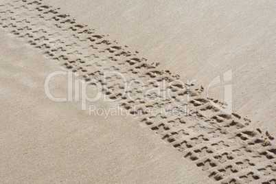 Diagonal track of quad bikeon sand