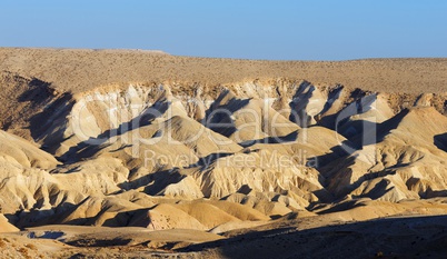 Textured yellow dunes in the desert at sunset in Negev desert, Israel