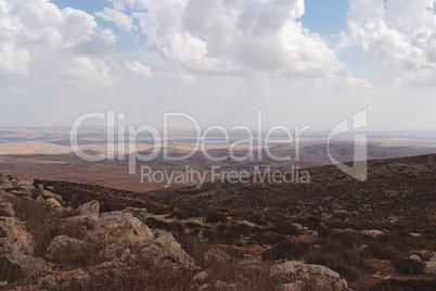 Southern slopes of Hebron mountain with Negev desert at the horizon