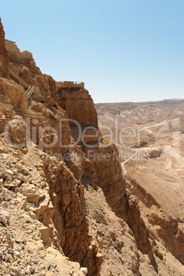 Masada cliff and surrounding desert near the Dead Sea in Israel