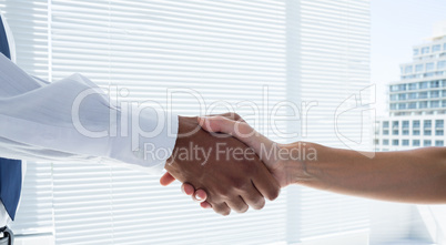 Close up view of two business people shaking hands