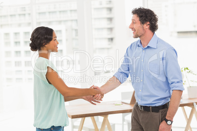 Casual business partners shaking their hands