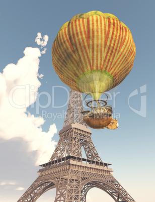 Eiffelturm und Fantasie Heißluftballon