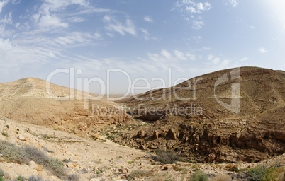 Panorama of Mamshit desert canyon near the Dead sea in Israel