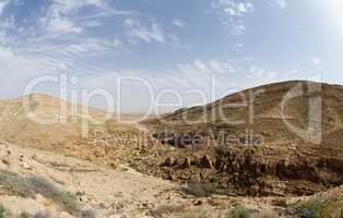 Panorama of Mamshit desert canyon near the Dead sea in Israel