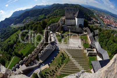 Celje medieval castle in Slovenia above the river  Savinja