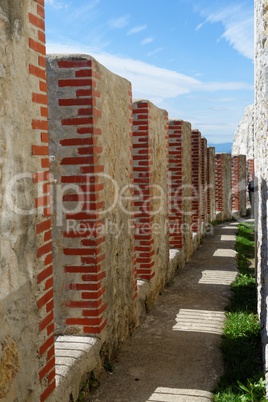 Converging crenellations of Celje medieval castle in Slovenia