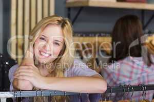 Pretty blonde woman smiling at camera