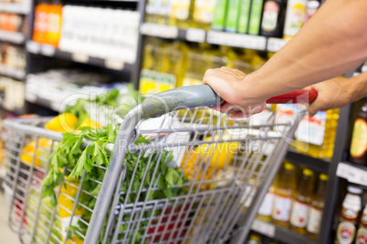Man pushing his trolley on aisle