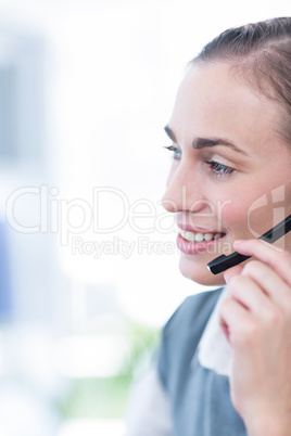 Close up view of happy businesswoman with headset