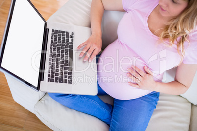 Pregnant woman using her laptop