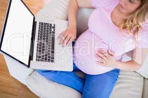 Pregnant woman using her laptop