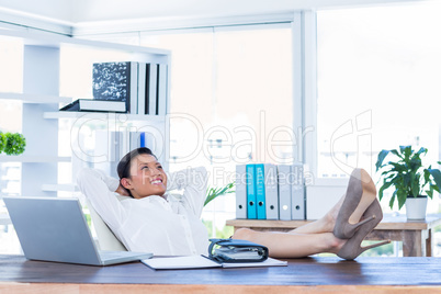 Businesswoman relaxing in a swivel chair