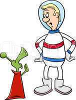 astronaut with alien cartoon