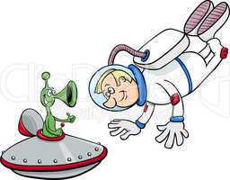 spaceman with alien cartoon