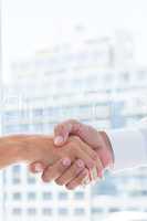 Close up view of two business people shaking hands