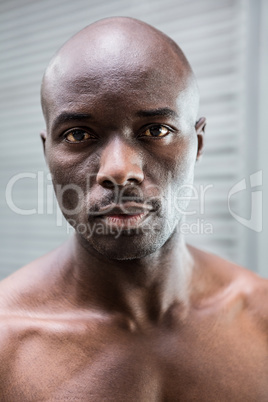 Portrait of a young bodybuilder in front of the camera