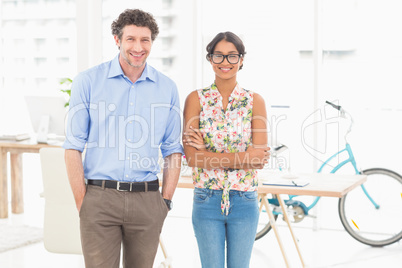 Happy business team standing in a line