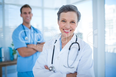 Smiling colleagues doctors looking at the camera