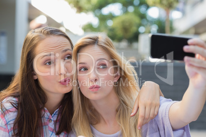 Happy women friends taking a selfie
