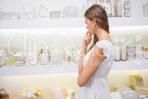 Focused woman browsing products