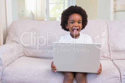 Little boy using a laptop