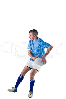 Rugby player doing a side pass