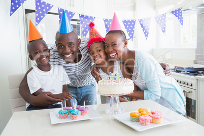 Happy family celebrating a birthday together