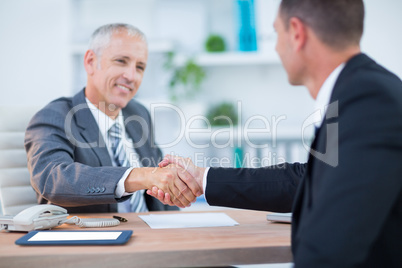 Happy businessmen shaking hands