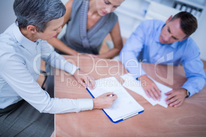 A business team brainstorming together