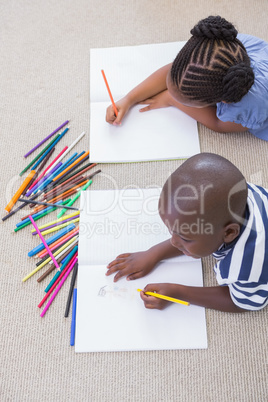 Siblings on the floor drawing