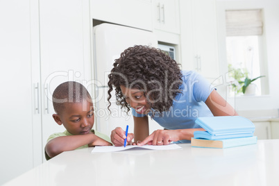 Mother with his son working