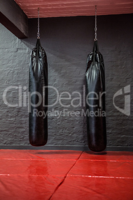Two punching bags in red bowing area