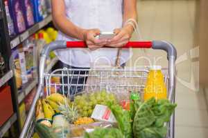 woman buy products and texting