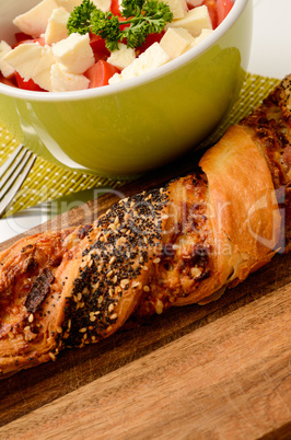 Fresh salad with spicy bread