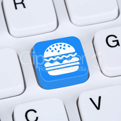 Computer Konzept Hamburger Cheeseburger Fast Food essen online b