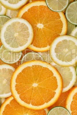 Sammlung von geschnittenen Orangen, Zitronen und Limetten