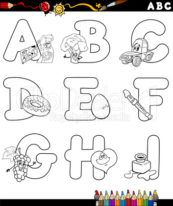 cartoon alphabet for coloring book